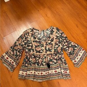 American Rag Floral Boho Blouse - Black, Pink, Cream